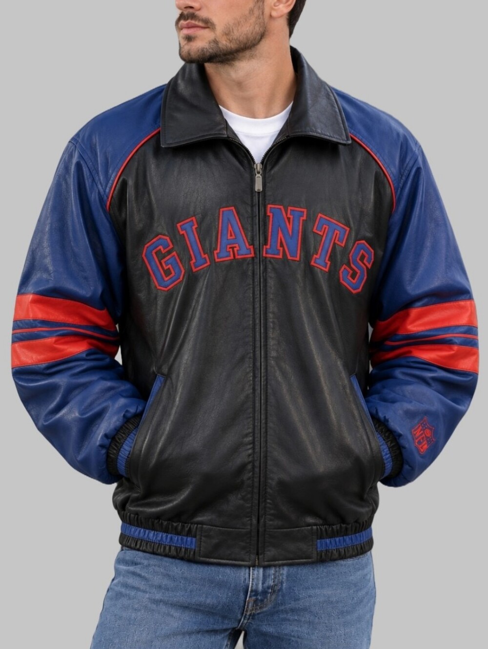 Vintage 90's NFL New York Giants Leather Bomber Men's Size Medium